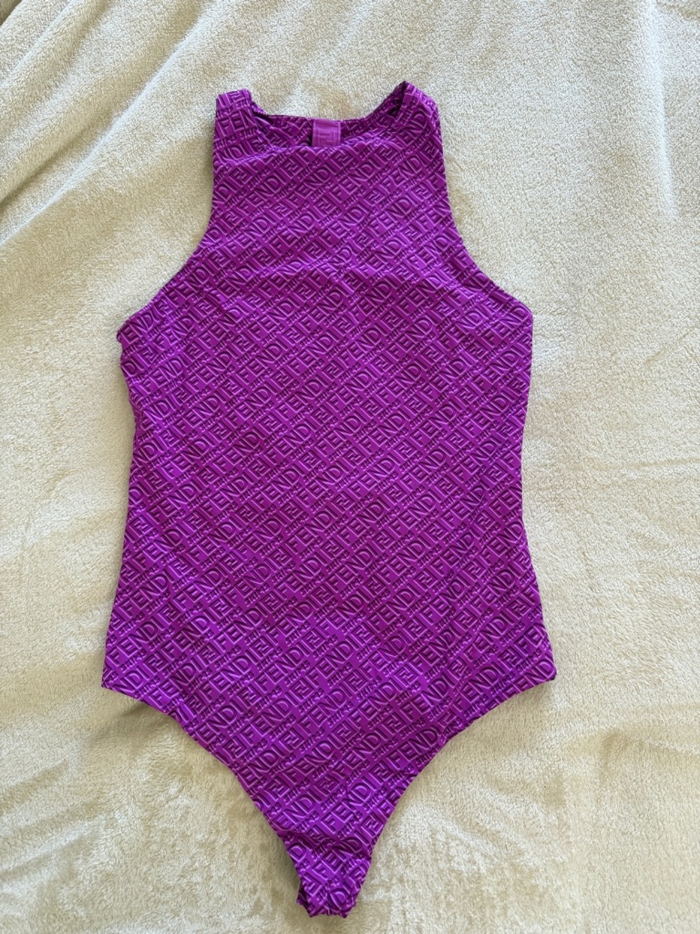 SKIMS x Fendi Limited Edition Purple Logo-Embossed Sleeveless Bodysuit Size M